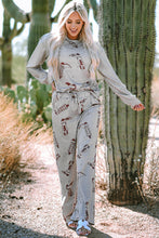 Cargar imagen en el visor de la galería, Gray Cowgirl Boots Printed Long Sleeve Top Pants Lounge Set