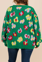 Load image into Gallery viewer, Green Plus Size Floral Knitted Ribbed Edge Drop Shoulder Sweater