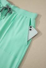 Cargar imagen en el visor de la galería, Mint Green Solid V-Neck Tee and Drawstring Plus Size Pants Set