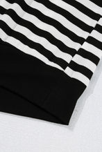 Load image into Gallery viewer, Black Stripe Crochet Hollow-out Back Buttoned Shoulder V Neck Top