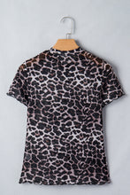 Cargar imagen en el visor de la galería, Khaki Leopard Print Sheer Mesh Short Sleeve Top