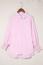 Cargar imagen en el visor de la galería, Pink Smocked Cuffed Striped Boyfriend Shirt with Pocket