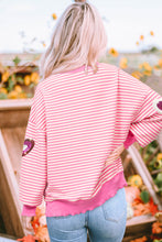 Cargar imagen en el visor de la galería, Pink Stripe Sequin Heart Patched Pattern Long Sleeve Valentines Top