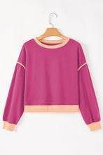 Cargar imagen en el visor de la galería, Rose Red Color Contrast Loose Pullover and Lace-up Waist Skort Set