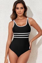 Load image into Gallery viewer, Black Contrast Trim Colorblock U Neck One Piece Swimwear