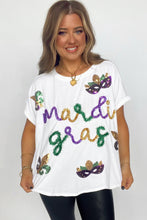 Load image into Gallery viewer, White Mardi Gras Tinsel Sequin Graphic T Shirt