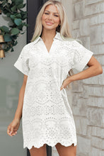 Load image into Gallery viewer, Rose Red Solid Color Eyelet Embroidered T Shirt Mini Dress