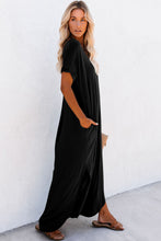 Cargar imagen en el visor de la galería, Black V Neck Hidden Pocket Splits Maxi T-shirt Dress