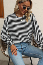Load image into Gallery viewer, Black Stripe Round Neck Drop Shoulder Long Sleeve Top