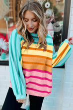 Load image into Gallery viewer, Yellow Stripe Gradient Striped Ribbed Edge Loose Sweater