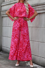 Load image into Gallery viewer, Hot Pink Leopard Loose Sleeve Belted Wide Leg Jumpsuit