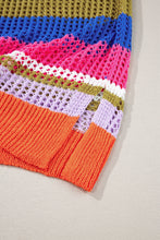 Load image into Gallery viewer, Orange Stripe Colorblock Hollowed Crochet 3/4 Sleeve Sweater