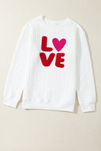 Cargar imagen en el visor de la galería, White LOVE Chenille Embroidered Cable Knit Pullover Sweatshirt