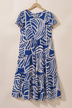 Load image into Gallery viewer, Sky Blue Boho Printed Short Sleeve Flare Tiered Dress
