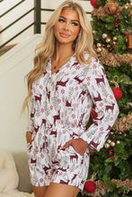 Cargar imagen en el visor de la galería, White Christmas Deer Printed Shirt and Shorts Lounge Set