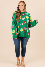 Load image into Gallery viewer, Green Plus Size Floral Knitted Ribbed Edge Drop Shoulder Sweater