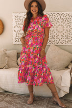 Load image into Gallery viewer, Rose Floral Short Sleeve Smocked Waist Maxi dress