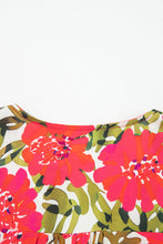 Cargar imagen en el visor de la galería, Red Floral Print Lace up V Neck Flounce Sleeve Blouse