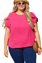 Load image into Gallery viewer, Bright Pink Ruffled Short Sleeve Plus Size Top