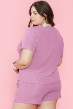 Load image into Gallery viewer, Phalaenopsis Ribbed Knit T Shirt and Shorts Plus Size Lounge Set