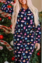 Load image into Gallery viewer, Navy Blue Colorful Christmas Lights Print Shirt and Pants Pajama Set