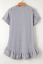 Load image into Gallery viewer, Light Grey Lace Floral Patchwork Ruffled T-shirt Dress