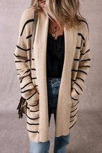Cargar imagen en el visor de la galería, Black Stripe Shawl Neckline Open Cardigan with Pockets