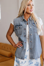 Load image into Gallery viewer, Beau Blue Denim Flap Pocket Curved Hem Shirt Vest