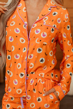 Load image into Gallery viewer, Orange Halloween Print Lapel Shirt Long 2pcs Pajama Set