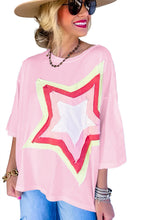 Load image into Gallery viewer, Light Pink Colorblock Star Patched Half Sleeve Oversized Tee