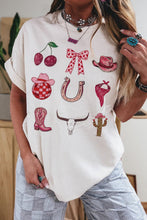 Cargar imagen en el visor de la galería, White Coquette Cowgirl Elements Printed Relaxed Tee