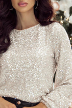 Load image into Gallery viewer, Silvery Sequin Puff Sleeve Cutout Back Blouse