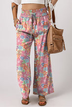 Load image into Gallery viewer, Pink Floral Smocked Waist Loose Pants