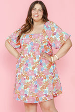 Load image into Gallery viewer, Multicolour Floral Puff Sleeve Square Neck Plus Babydoll Dress