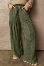 Cargar imagen en el visor de la galería, Vineyard Green Mineral Wash Tiered Wide Leg Patchwork Drawstring Pants