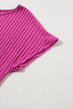 Load image into Gallery viewer, Rose Red Solid Color Ribbed Short Sleeve Wide Leg Jumpsuit