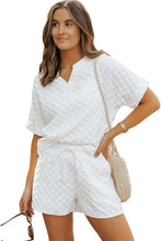 Load image into Gallery viewer, White Textured Split Neck Top and Drawstring Shorts Set
