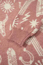 Cargar imagen en el visor de la galería, Peach Blossom Western Print Drop Shoulder Round Neck Long Sleeve Sweater