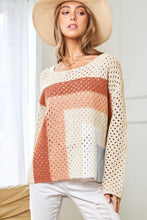Cargar imagen en el visor de la galería, Apricot Pointelle Knit Colorblock Baggy Sweater