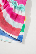 Cargar imagen en el visor de la galería, Rose Red Rainbow Stripes Ruffled Hem Drawstring V Neck Tank Top
