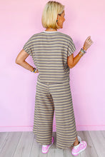 Load image into Gallery viewer, Black Stripe Rainbow Tee Tasseled String Wide Leg Pants Set