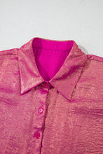 Cargar imagen en el visor de la galería, Rose Red Metallic Sheen Short Sleeve Buttoned Front Casual Shirt