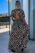 Cargar imagen en el visor de la galería, Khaki Leopard V Neck Cinched High Waist Open Back Maxi Dress