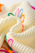 Load image into Gallery viewer, Beige Colorblock Flower Print Cable Knit Loose Sweater