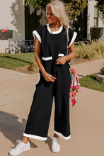 Load image into Gallery viewer, Black Color Block Pocketed T Shirt and Wide Leg Pants Set
