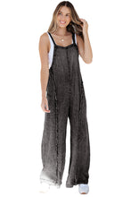 Load image into Gallery viewer, Dark Grey Light Wash Frayed Exposed Seam Wide Leg Denim Overall