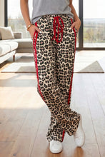 Load image into Gallery viewer, Red Contrast Detail Tie Waist Leopard Print Casual Pants