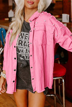Load image into Gallery viewer, Bonbon Pearl Beaded Raw Hem Button Up Denim Jacket