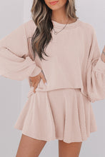 Cargar imagen en el visor de la galería, Jet Stream Corded Lantern Sleeve Top High Waist Ruffled Mini Skirt Set