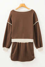 Load image into Gallery viewer, Coffee Color Contrast Loose Pullover and Lace-up Waist Skort Set